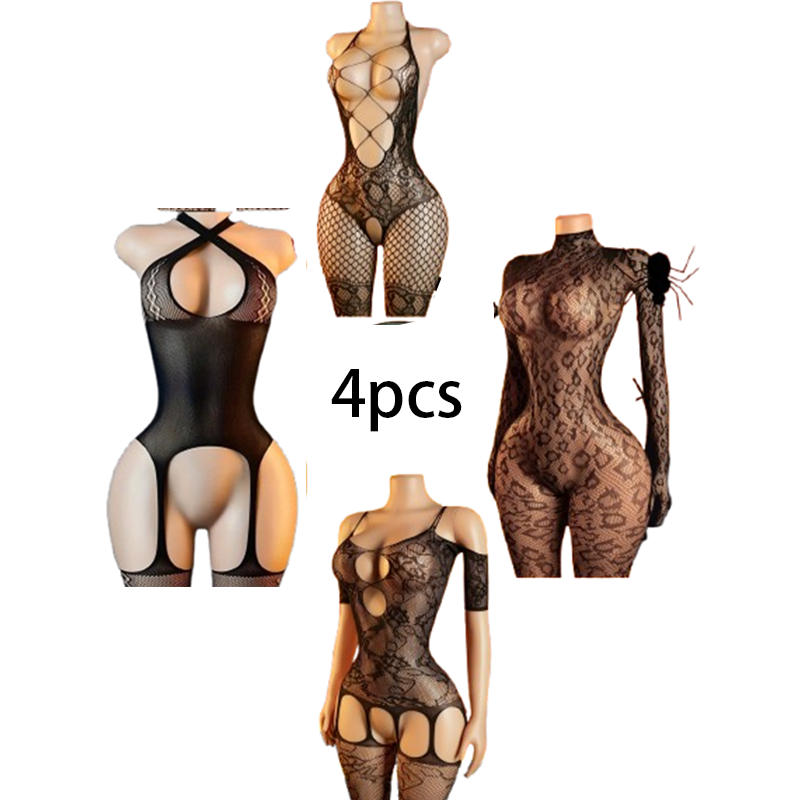 Lingerie - 4-Piece Sexy Lingerie Set: Women's Mesh