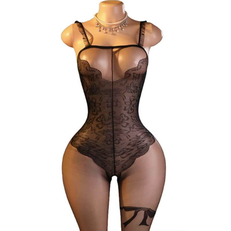 Lingerie - 1 x Alluring black lace bodysuit—designed