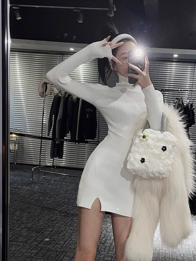 Women Bodycon Mini Knit Dress  - Bodycon Long Sleeve Ribbed Dress recension och pris