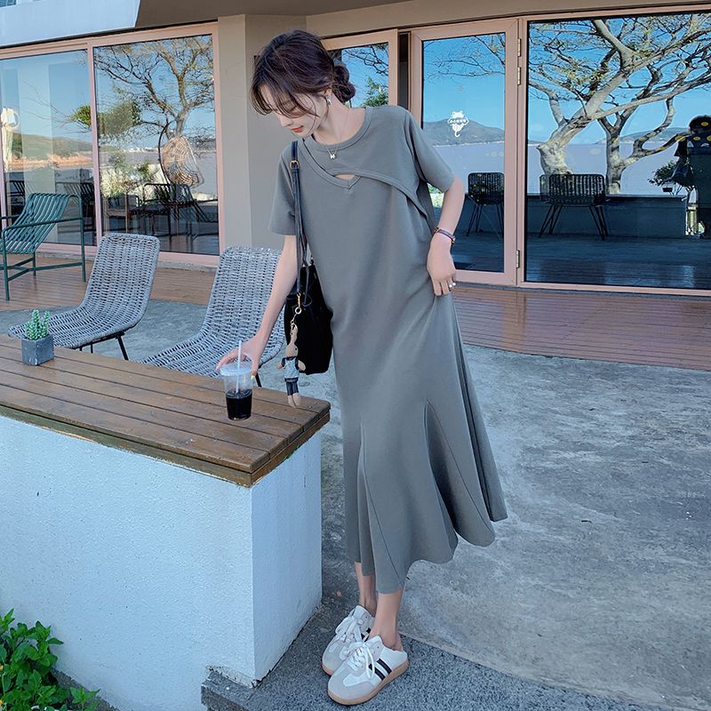 Lazy Style Hollow Out Solid Si - Korean Style A Line Shirt Dress recension och pris