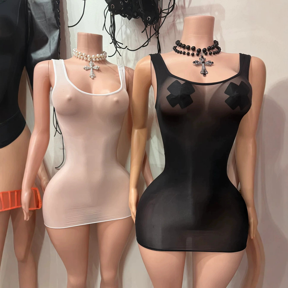 JENYAGE Sexy Glossy Sheer Tank - Sexy Mesh Sheer Bodycon Dress recension och pris