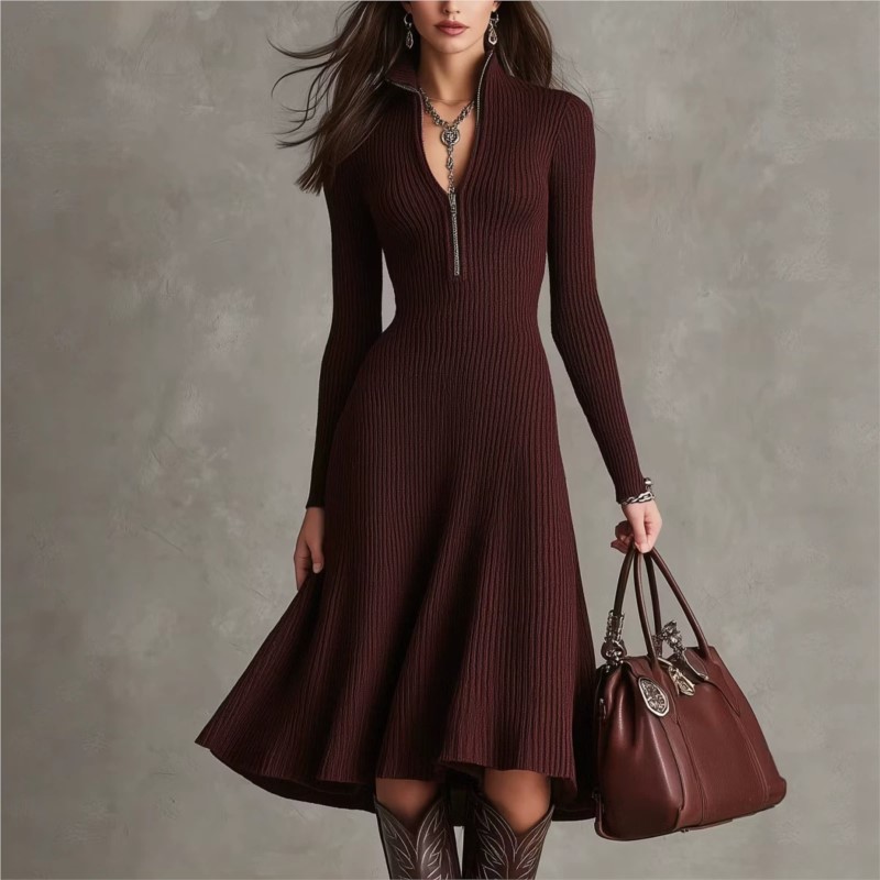 Women Ribbed Knit Midi Dress A - Bodycon Long Sleeve Ribbed Dress recension och pris