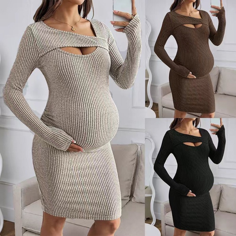 Maternity Clothes Long-sleeved - Bodycon Long Sleeve Ribbed Dress recension och pris